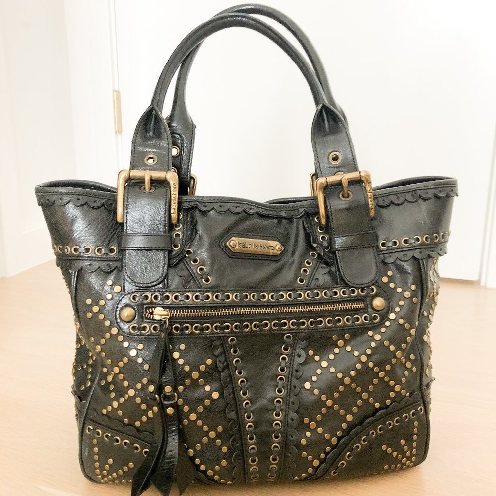 Isabella Fiore black/brass Stud Muffin tote/purse